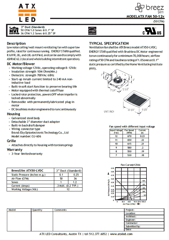 ATX FAN 50 LVDC 12v Data Sheet